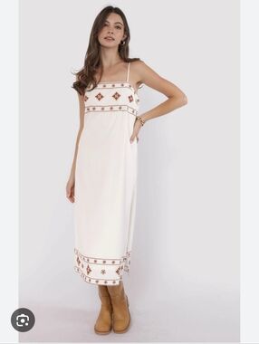 NWT SADIE & Sage White Embroidered Midi Dress XS